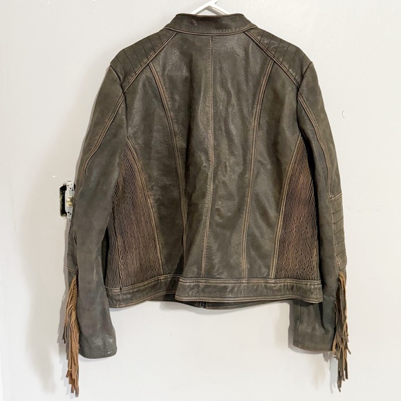 Black Rivet Brown Fringe Leather Jacket Size XXL - Picture 2 of 9